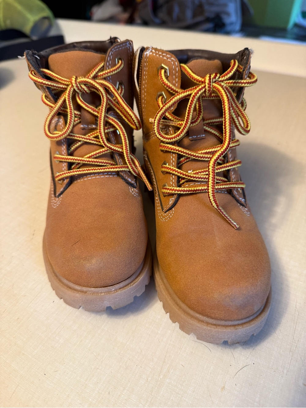 Joe Fresh Kids Lace-Up Work Boots with Yellow-Red Laces